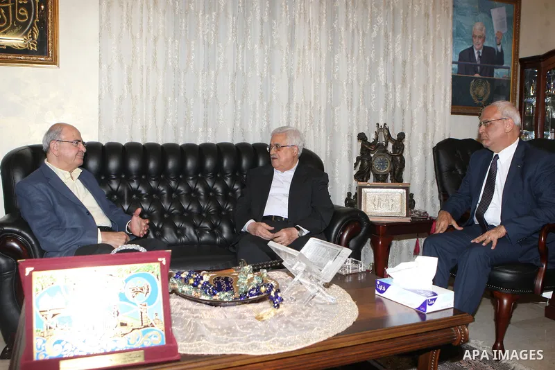 Palestinian President Mahmoud Abbas (Abu Mazen) meets with Taher Al Masri, in the West Bank city of Ramallah, on Sep. 04, 2012. Photo by Thaer Ganaim