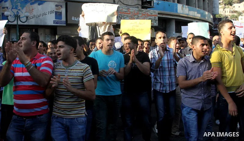 Palestinians protest against rising fuel prices and the high cost of living, in the West Bank city of Nablus, Sept. 8, 2012. Photo by Nedal Eshtayah
