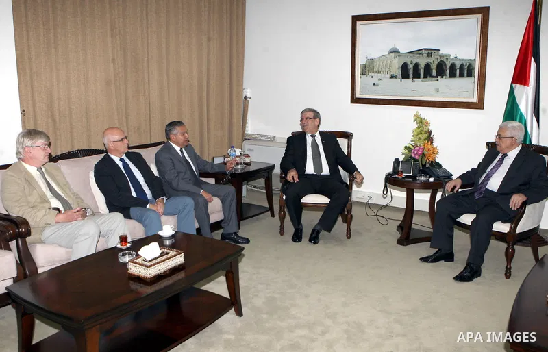 Palestinian President Mahmoud Abbas (Abu Mazen) meets with the delegation of the German Medical Association in the West Bank city of Ramallah on Sept. 14, 2012 . Photo by Thaer Ganaim