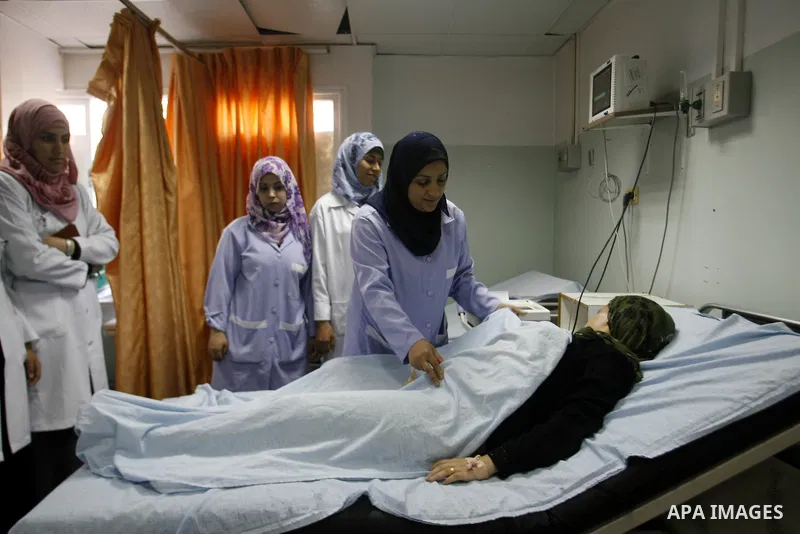 Palestinian nurses training during the project "safe delivery" at Emirates Hospital in Rafah in Gaza Strip on Sep.17, 2012. Photo by Eyad Al Baba