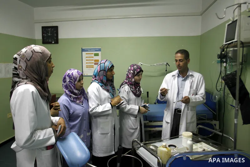 Palestinian nurses training during the project "safe delivery" at Emirates Hospital in Rafah in Gaza Strip on Sep.17, 2012. Photo by Eyad Al Baba