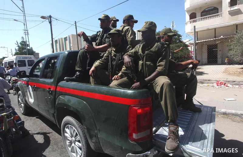 Palestinian security officers attends the funeral of Hamas officer Ashraf Saleh in Rafah in the southern Gaza Strip September 20, 2012. Israel killed two Palestinian security officials, one of them Saleh, in the Hamas-ru...