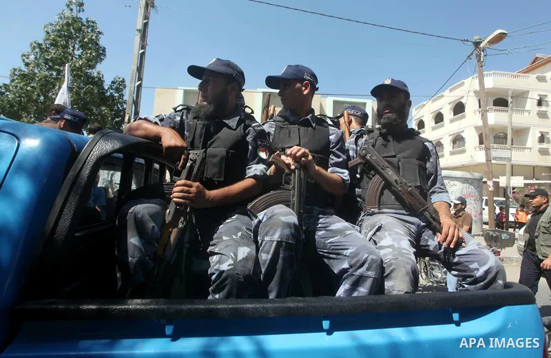 Palestinian security officers attends the funeral of Hamas officer Ashraf Saleh in Rafah in the southern Gaza Strip September 20, 2012. Israel killed two Palestinian security officials, one of them Saleh, in the Hamas-ru...