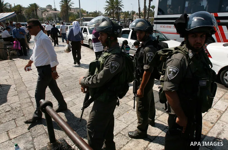 Israeli police officers deployment at al-Aqsa compound during a protest against an anti-Islam movie made in the U.S. and French cartoons said to insult the Prophet Muhammad in Jerusalem's Old City, Sept. 21, 2012. Photo...