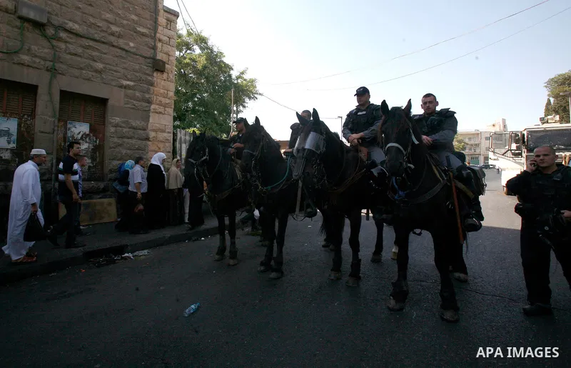 Israeli police officers deployment at al-Aqsa compound during a protest against an anti-Islam movie made in the U.S. and French cartoons said to insult the Prophet Muhammad in Jerusalem's Old City, Sept. 21, 2012. Photo...