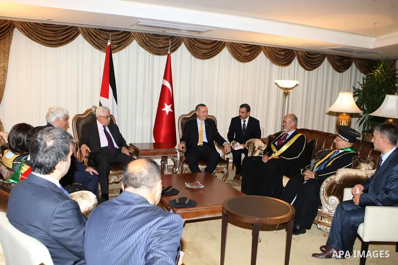 Palestinian President Mahmoud Abbas ( Abu Mazen ) meets with Turkish Prime Minister Recep Tayyip Erdogan in the Turkish capital Ankara, Sept. 21, 2012. Photo by Thaer Ganaim