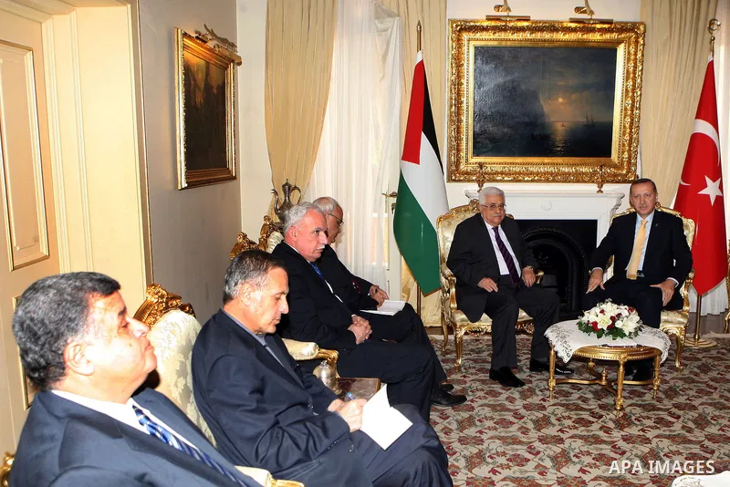 Palestinian President Mahmoud Abbas ( Abu Mazen ) meets with Turkish Prime Minister Recep Tayyip Erdogan in the Turkish capital Ankara, Sept. 21, 2012. Photo by Thaer Ganaim
