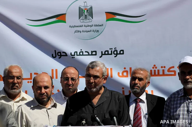 Palestinian employees work at the new archaeological site in Beit Lahia northern Gaza Strip on September 24, 2012. The French government is financing the restoration of the archaeological site which dates back to 329 AD...