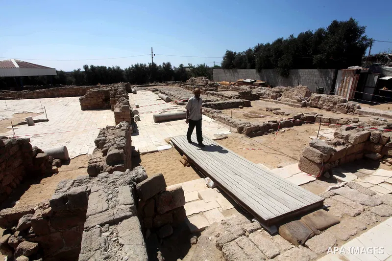 A picture shows the archaeological site of the Saint Hilarion monastery in Deir al-Balah, central Gaza Strip, on September 24, 2012. The French government is financing the restoration of the archaeological site which dat...