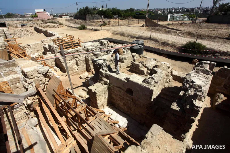 A picture shows the archaeological site of the Saint Hilarion monastery in Deir al-Balah, central Gaza Strip, on September 24, 2012. The French government is financing the restoration of the archaeological site which dat...