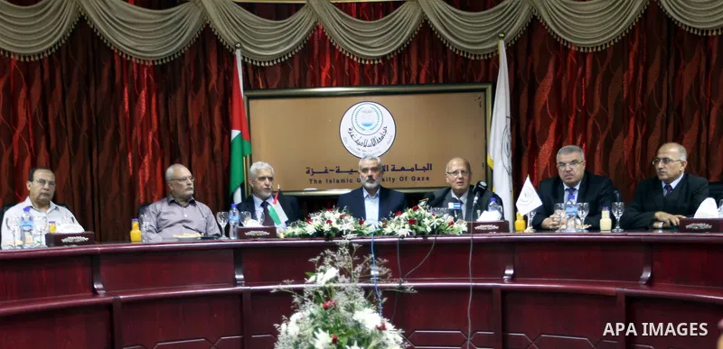 Palestinian Prime Minister in Gaza Ismail Hanyeh inaugurates the project of "Volition" to rehabilitate the invalids during the Israeli war on Gaza, at the Islamic University in Gaza city, Sept. 24, 2012. Photo by Office...