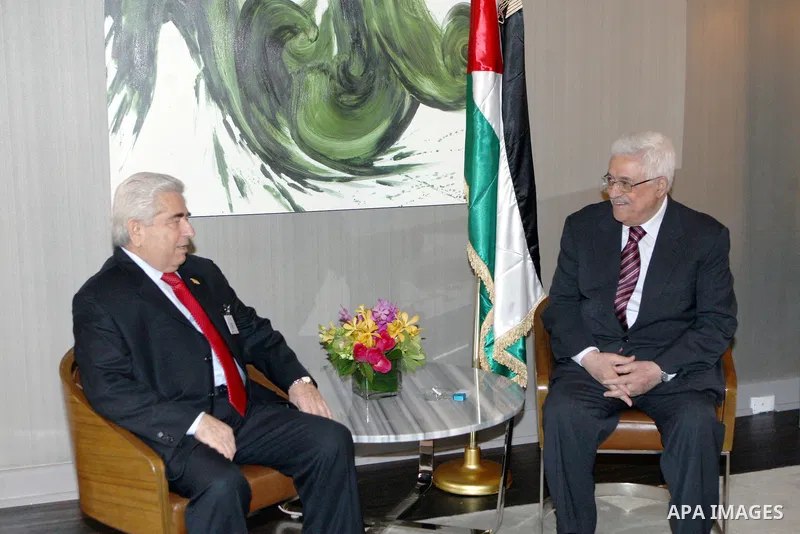 Palestinian President Mahmoud Abbas meets with the Cypriot President, Demetris Christofias, in New York, on Sept. 24, 2012. Photo by Thaer Ganaim