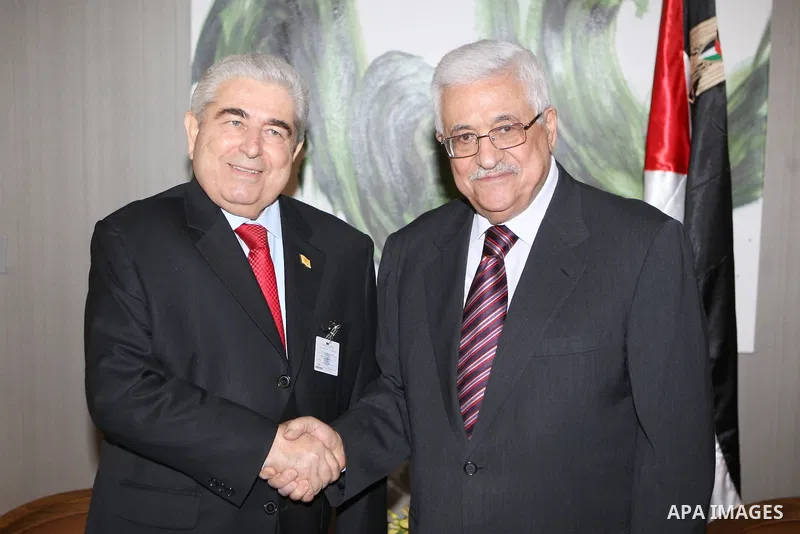 Palestinian President Mahmoud Abbas meets with the Cypriot President, Demetris Christofias, in New York, on Sept. 24, 2012. Photo by Thaer Ganaim