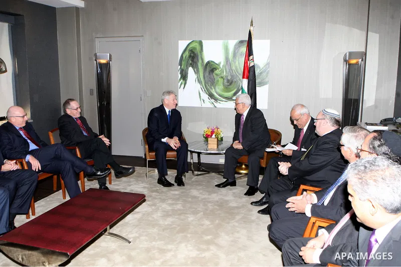 Palestinian President Mahmoud Abbas (Abu Mazen) meets with the leaders of the American Jewish community in New York, on Sep. 24, 2012. Photo by Thaer Ganaim