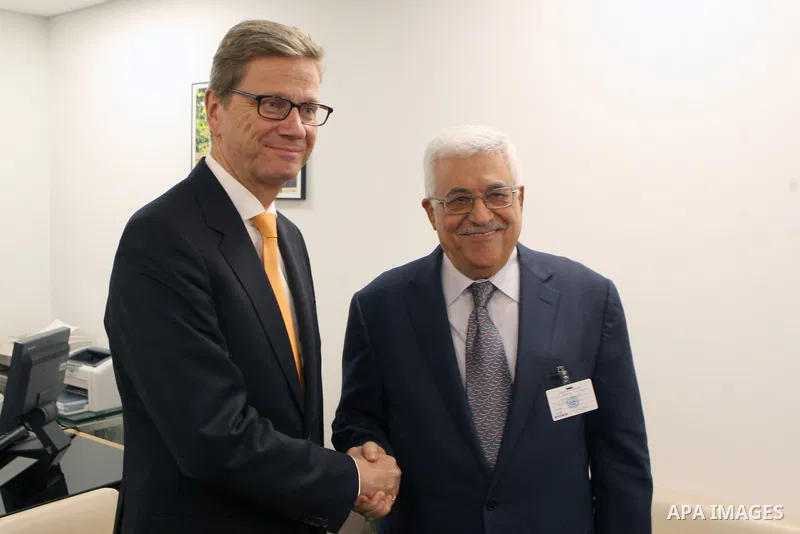 Palestinian President Mahmoud Abbas meets with German Foreign Minister Guido Westerwelle, in New York, on Sept. 25, 2012. Photo by Thaer Ganaim