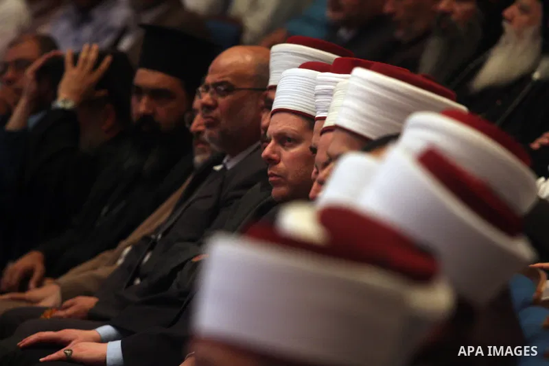 Palestinian Religious figures attend the Islamic-Christian conference in the West Bank city of Ramallah on September 25, 2012. Photo by Issam Rimawi