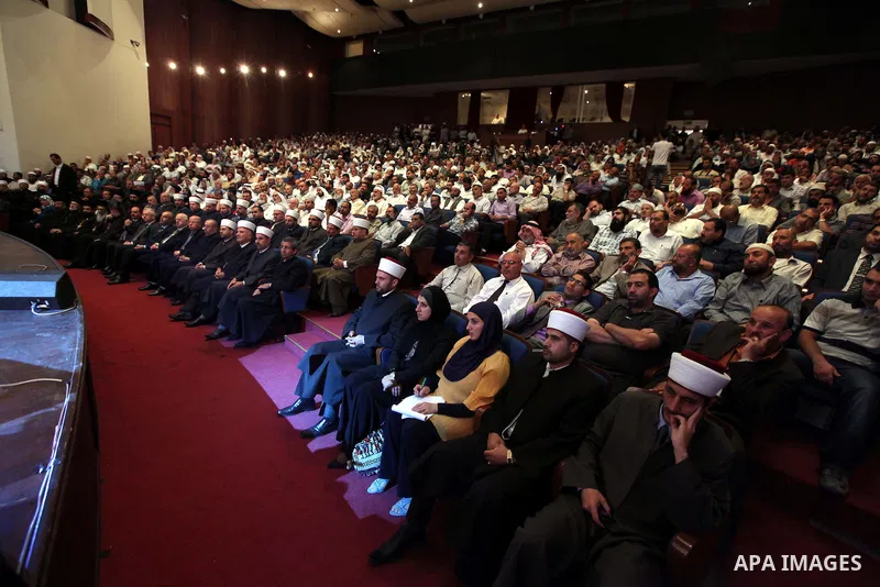 Palestinian Religious figures attend the Islamic-Christian conference in the West Bank city of Ramallah on September 25, 2012. Photo by Issam Rimawi