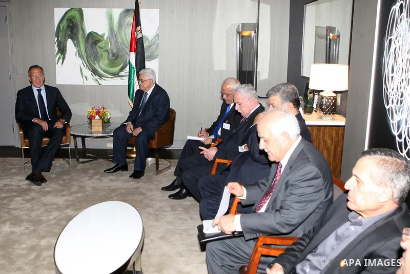 Palestinian President Mahmoud Abbas (Abu Mazen) meets with Russian Foreign Minister Lavrov, on Sept. 25, 2012. Photo by Thaer Ganaim