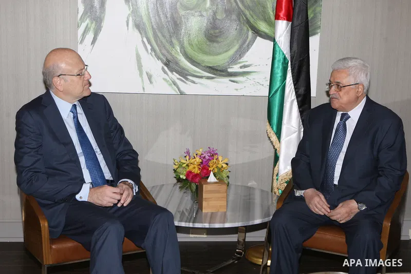Palestinian President Mahmoud Abbas (Abu Mazen) meets with Lebanese Prime Minister Mikati, on Sept. 25, 2012. Photo by Thaer Ganaim
