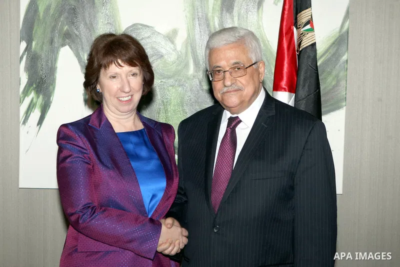 Palestinian President Mahmoud Abbas (Abu Mazen) meets with EU foreign policy chief Catherine Ashton on Sept. 26, 2012. Photo by Thaer Ganaim