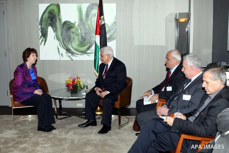 Palestinian President Mahmoud Abbas (Abu Mazen) meets with EU foreign policy chief Catherine Ashton on Sept. 26, 2012. Photo by Thaer Ganaim