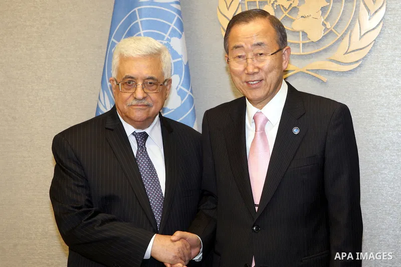 Palestinian President Mahmoud Abbas (Abu Mazen), meets with UN Secretary-General Ban Ki-moon in New York on Sept. 26, 2012. Photo by Thaer Ganaim