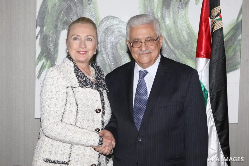 Palestinian President Mahmoud Abbas (Abu Mazen), meets with U.S. Secretary of State Hillary Clinton in New York on Sept. 26, 2012. Photo by Thaer Ganaim
