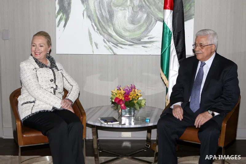 Palestinian President Mahmoud Abbas (Abu Mazen), meets with U.S. Secretary of State Hillary Clinton in New York on Sept. 26, 2012. Photo by Thaer Ganaim