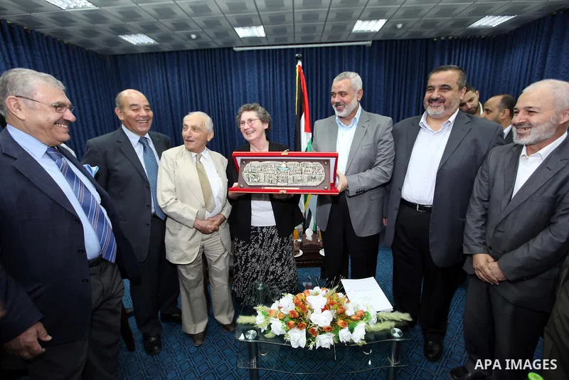 Palestinian Prime Minister in Gaza Strip Ismail Haniyeh, receives a delegation from the International confederation of democratic lawyers in Gaza City, on Sep. 27, 2012. Photo by Mohammed Al Ostaz