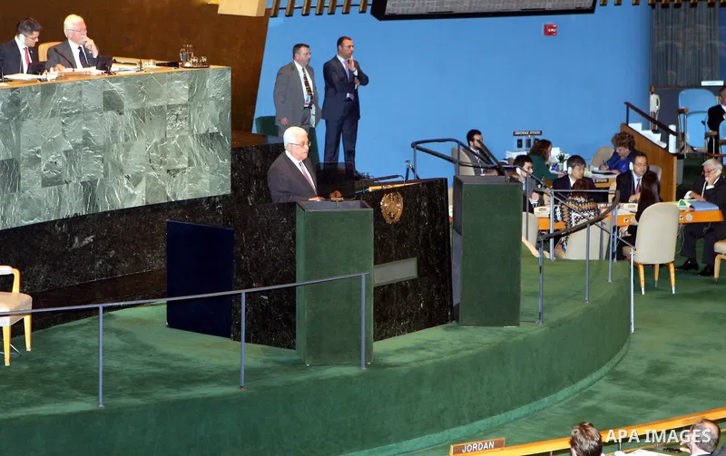 Palestinian President Mahmoud Abbas speaks during the 67th session of the United Nations General Assembly on September 27, 2012 at UN headquarters in New York. Photo by Thaer Ganaim
