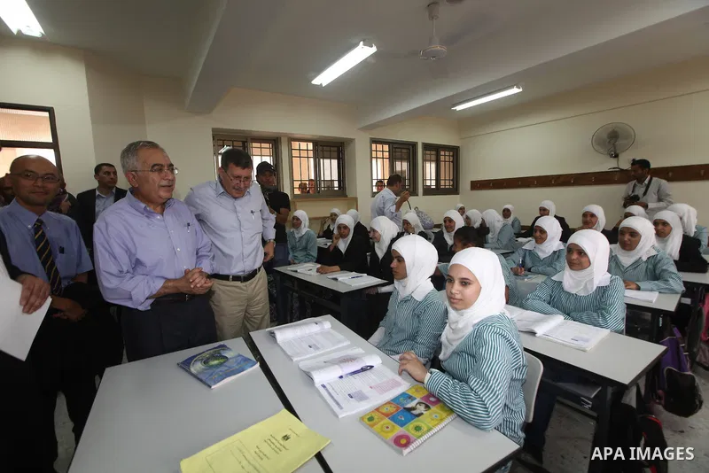 Palestinian Prime Minister Salam Fayyad visits ''al-Auja'' school in the occupied West Bank city of Jericho on September 30, 2012. Photo by Mustafa Abu Dayeh