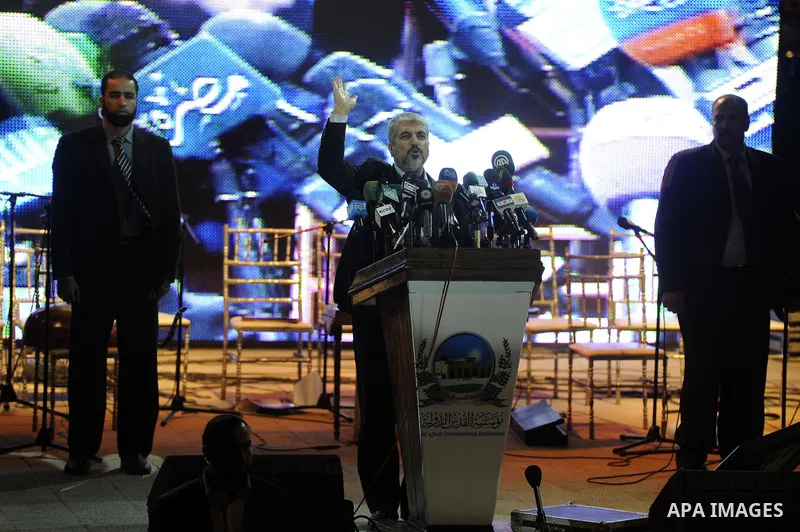 Palestinian Hamas leader Khaled Meshaal, speaks ceremony of Al Fateh Al Salahi in Salah Al dein Citadel under the auspices of the Egyptian Ministry of Culture, in Cairo, on Oct. 03, 2012. Photo by Ashraf Amra