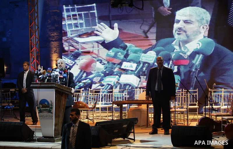 Palestinian Hamas leader Khaled Meshaal, speaks ceremony of Al Fateh Al Salahi in Salah Al dein Citadel under the auspices of the Egyptian Ministry of Culture, in Cairo, on Oct. 03, 2012. Photo by Mohammed Al lHams