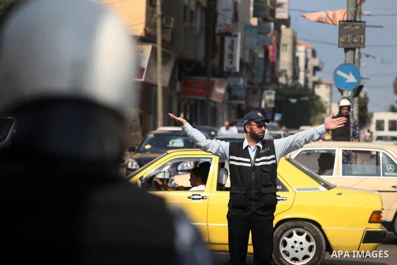 Palestinian security agencies of the Ministry of Interior Security, stand during maneuver to measure the ability of members of the security field settings in the event of any emergency, in Gaza City, on Oct. 06, 2012. Ph...
