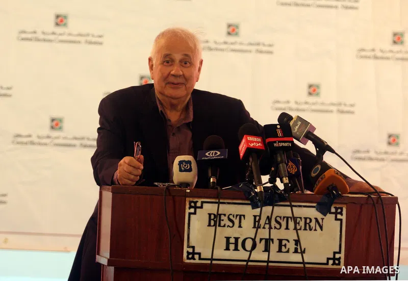 Hanna Nasir, Chairman of the Palestinian Central Elections Commission (CEC), during a press conference in the West Bank town of Ramallah, on October 6, 2012 .The elections, scheduled to be held on 20 October 2012. Photo...
