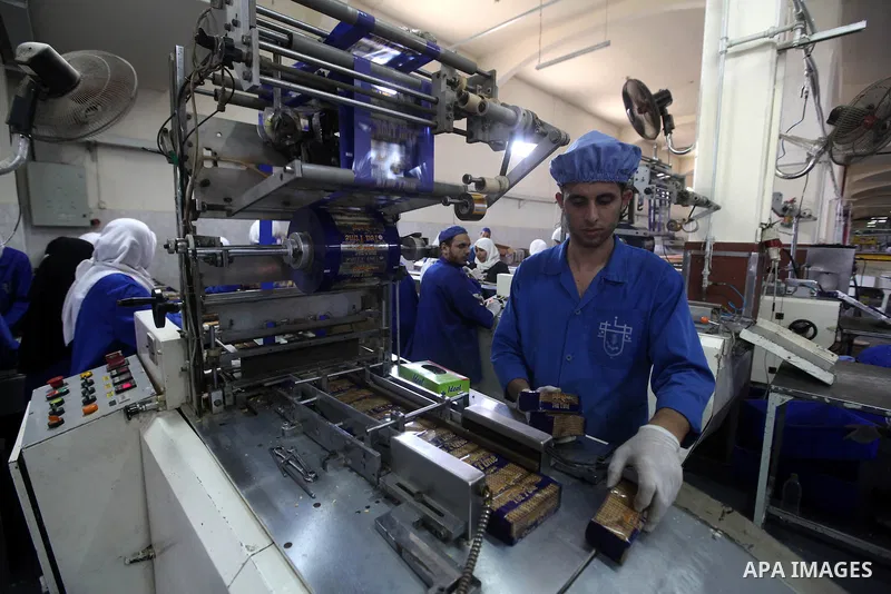 Palestinian workers quality control biscuits at the al-Awda factory in Deir al-Balah, in the central Gaza strip, on October 10, 2012. The World Food Program (WFP) will export the biscuits to United Nation run schools in...