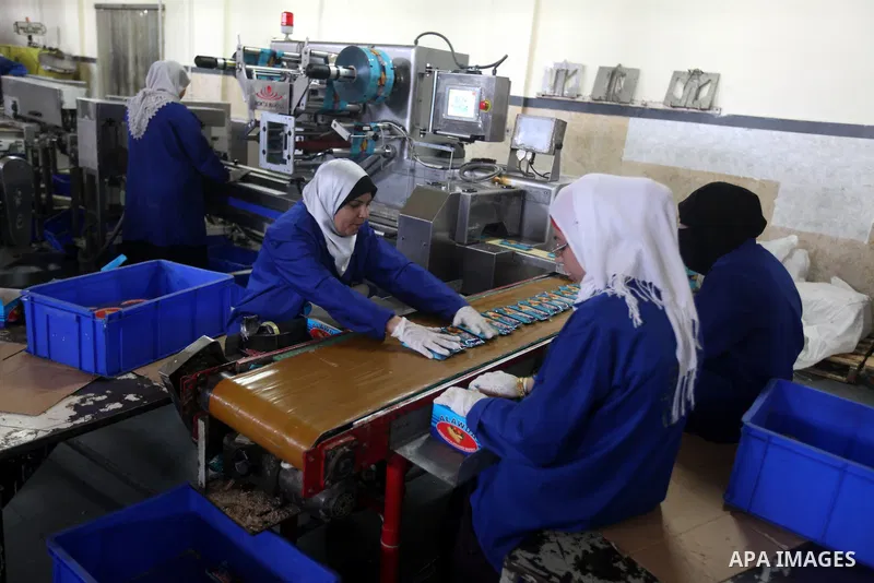 Palestinian workers quality control biscuits at the al-Awda factory in Deir al-Balah, in the central Gaza strip, on October 10, 2012. The World Food Program (WFP) will export the biscuits to United Nation run schools in...