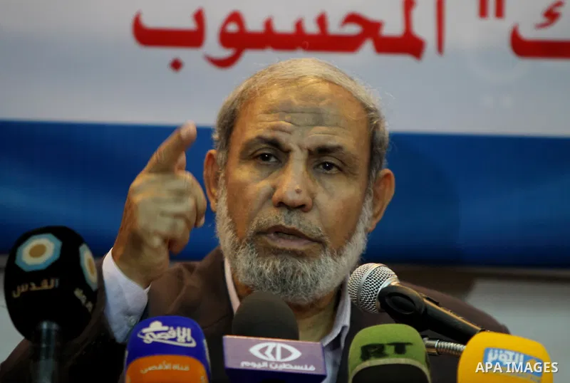 Leader in Hamas movement Mahmoud Al Zahar speaks during symposium , in Gaza city on Oct. 13, 2012. Photo by Naaman Omar