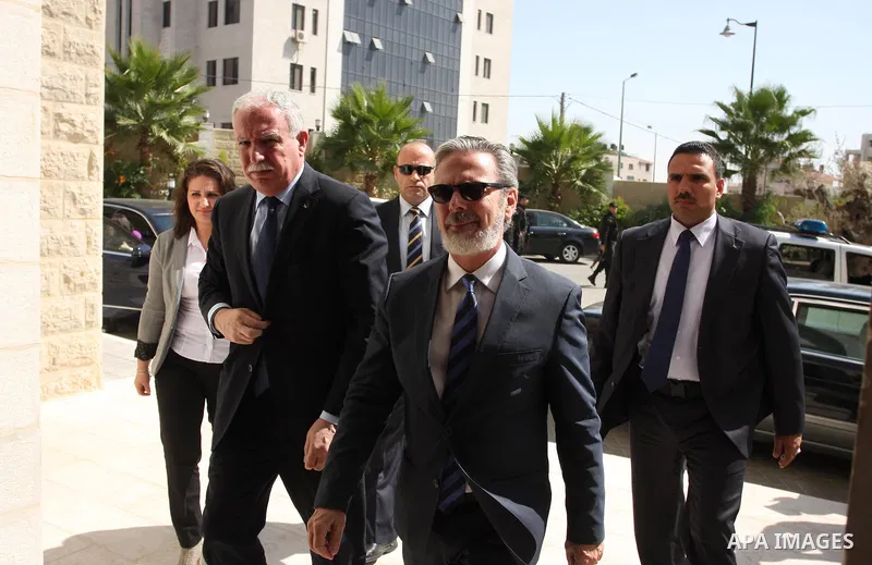Brazilian foreign Minister Antonio Patriota arrives to the West Bank city of Ramallah, on October 15, 2012. Patriota will meet in Ramallah the Palestinian President Mahmoud Abbas and his Prime Minister Salam Fayyad . Pho...
