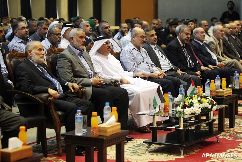 Palestinian Prime Minister in Gaza strip Ismail Haniyeh attends a ceremony to honor members of Gaza Government, in Gaza City on oct. 16, 2012 . Photo by Office of the Prime Minister's Media