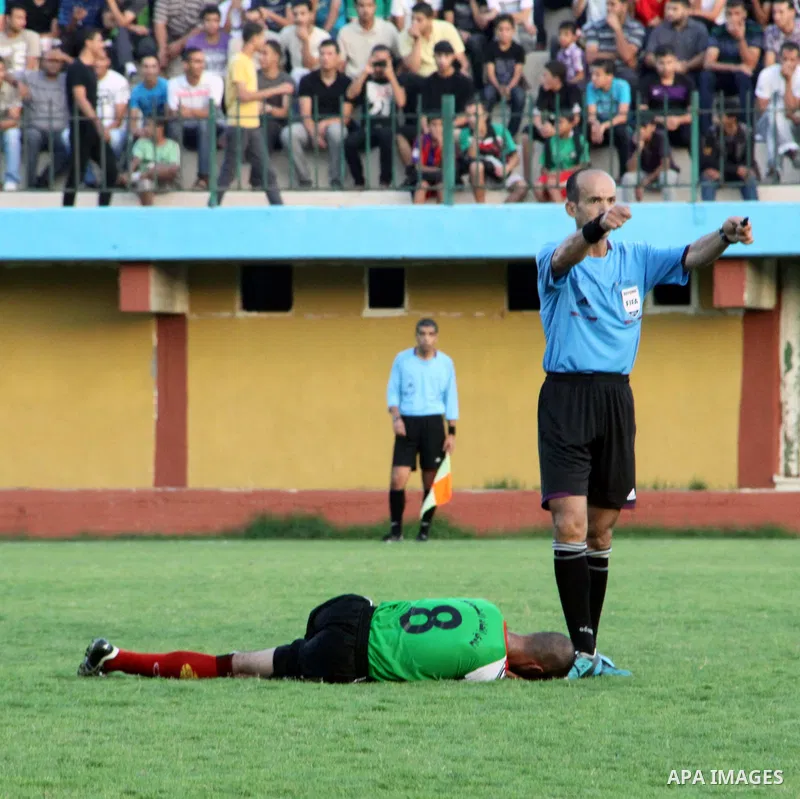 Palestinian soccer team of Shijaia and team of Rafah services, play during Match Clasico in Gaza city on Oct. 19, 2012. Photo by Alaa Shamaly
