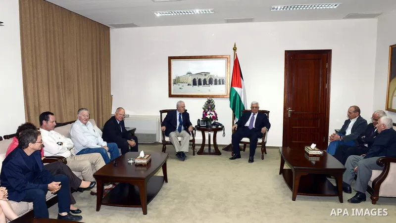 Palestinian President Mahmoud Abbas (Abu Mazen) meets with a delegation of Israeli politicians and former security officials, in the West Bank city of Ramallah on October. 21, 2012. Photo by Thaer Ganaim