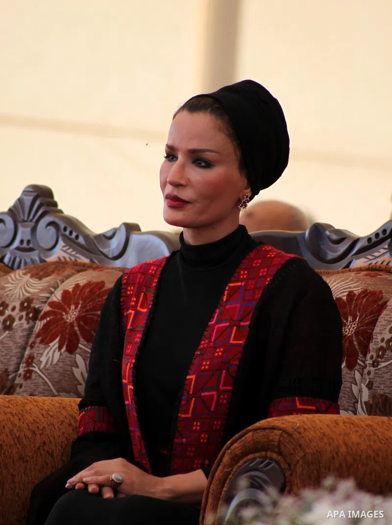 Qatar's First Lady Sheika Mozah bint Nasser al-Missned attends the opening ceremony for housing project in the southern Gaza Strip town of Khan Yunis, October 23, 2012. The Emir of Qatar entered the Gaza Strip on Tuesday...