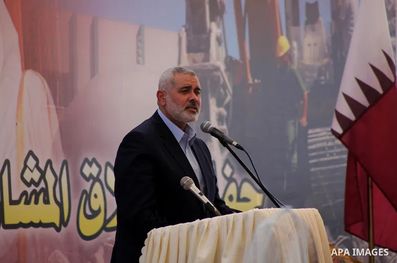 Palestinian prime minister in Gaza strip, Ismail Haniyah speaks during a cornerstone laying ceremony for Hamad, a new residential neighbourhood in Khan Younis in the southern Gaza Strip, 23 October 2012. The Emir of Qata...