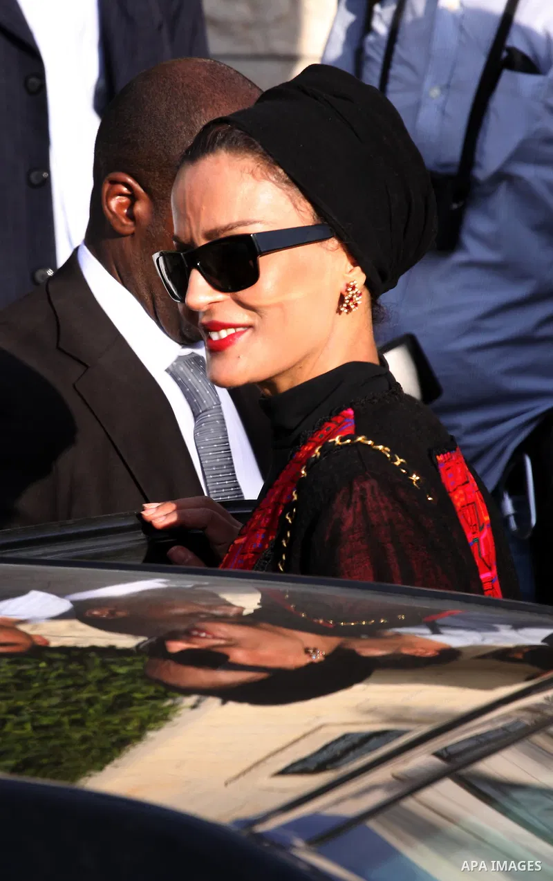 Qatar's First Lady Sheikha Mozah bint Nasser al-Missned leaves the Atfaluna Society for Deaf Children in the Gaza Strip on October 23, 2012. The Emir of Qatar entered the Gaza Strip on Tuesday for a visit that broke the...