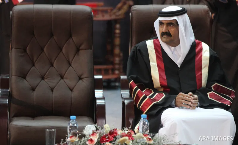 Qatari Emir Sheikh Hamad bin Khalifa al-Thani attends a celebration at the Islamic University in Gaza city on October 23, 2012. The Emir of Qatar entered the Gaza Strip on Tuesday for a visit that broke the isolation of...