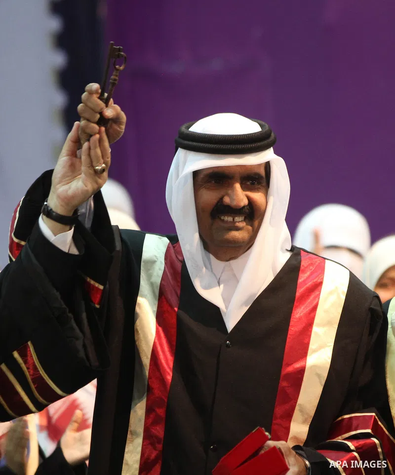 Qatari Emir Sheikh Hamad bin Khalifa al-Thani attends a celebration at the Islamic University in Gaza city on October 23, 2012. The Emir of Qatar entered the Gaza Strip on Tuesday for a visit that broke the isolation of...