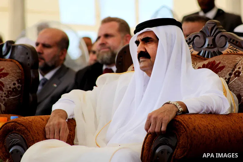The Emir of Qatar Sheikh Hamad bin Khalifa al-Thani and his wife Sheikha Mozah bint Nasser al-Missned attend cornerstone laying ceremony for Hamad, a new residential neighbourhood in Khan Younis in the southern Gaza Stri...