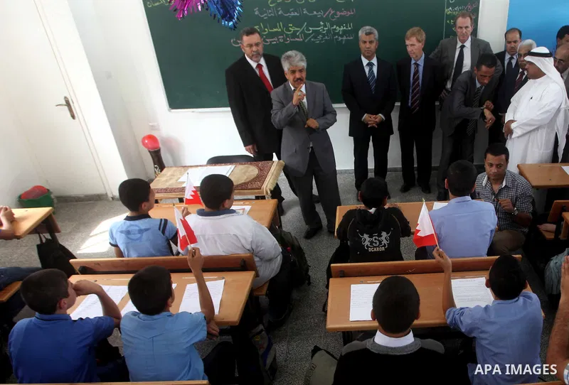 Secretary General of the Royal Charity Organization in the Kingdom of Bahrain, Mustafa al-Sayed visits a UNRWA (United Nations Relief and Works Agency) school financed by Bahrain, in Gaza City, on November 1, 2012. Photo...