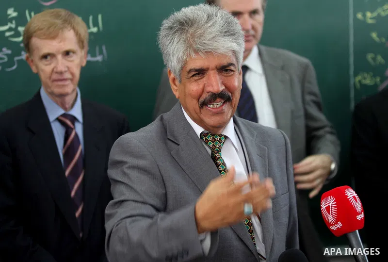Secretary General of the Royal Charity Organization in the Kingdom of Bahrain, Mustafa al-Sayed speaks to press during his visit to a UNRWA (United Nations Relief and Works Agency) school financed by Bahrain, in Gaza Cit...